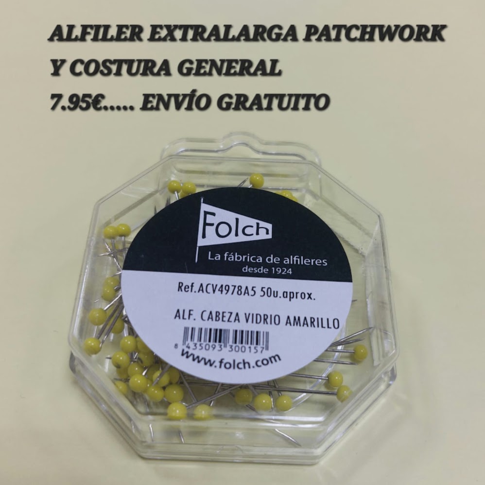 Alfiler extralarga para Patchwork y costura general. Amarillo (Folch)