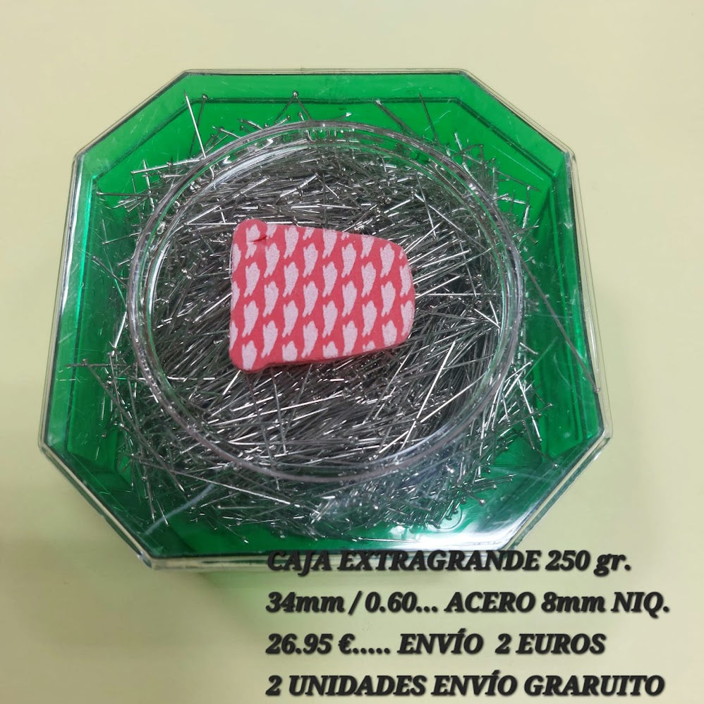 Alfiler de acero. Caja extragrande (250gr). 34mm / 0.60