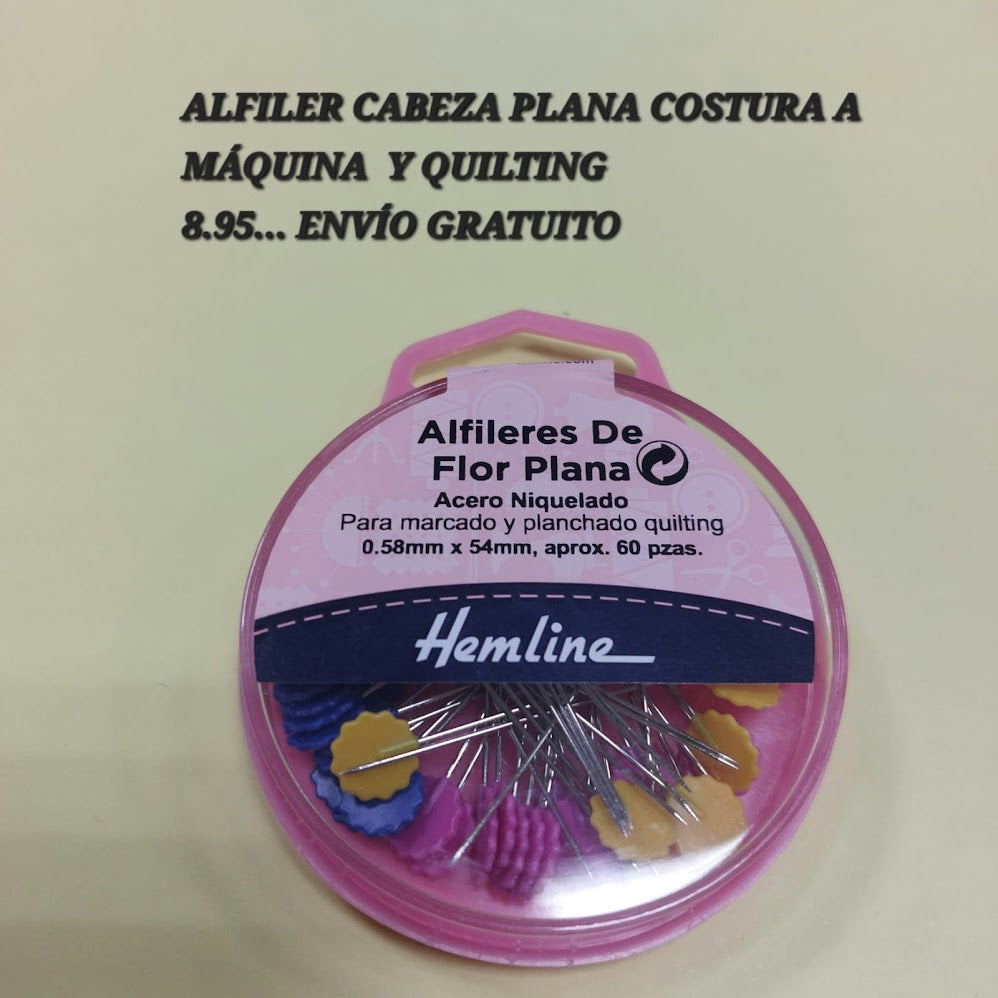 Alfiler de cabeza de flor plana. Costura a máquina y Quilting (Hemline)